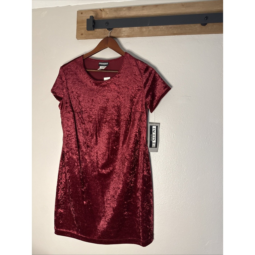 NWT VTG‎ Facets by Mirrors Crushed Velvet Dress Women's 16W Burgundy Velour 90s